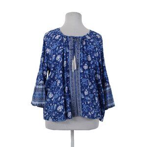 Charlie Paige Top $44 Curvy Sz 2X Blue White Floral Peplum 100% Rayon Top